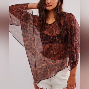New Free People Angel Wing Poncho- leopard